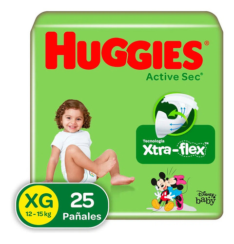 Imagen 2 de 3 de Pañales Para Bebé Huggies Active Sec Talla Xg 25 Und