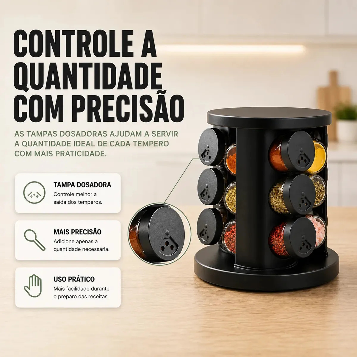 Porta temperos giratório com 9 potes de vidro, foto 8 do anúncio