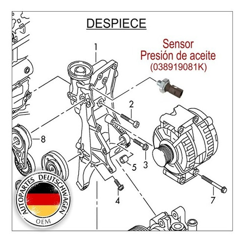 VW Audi cheque primer conmutador de presión de aceite 038919081K Nuevo Original VW Parte