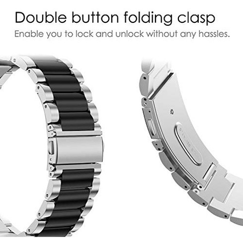 Zx Pulsera Acero Compatible Con Fitbit Versa, Negra