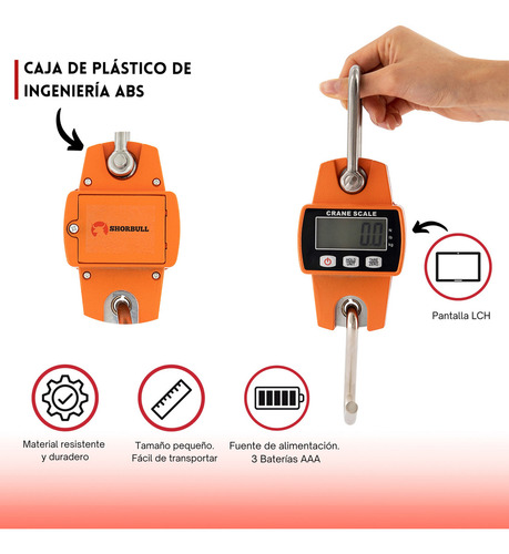 Bascula Colgante Industrial Digital 300kg Pesa Balanza Luz Capacidad máxima 300 kg Color Naranja