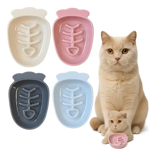Comedouro Cerâmica Lento Para Gatos Escama Peixe