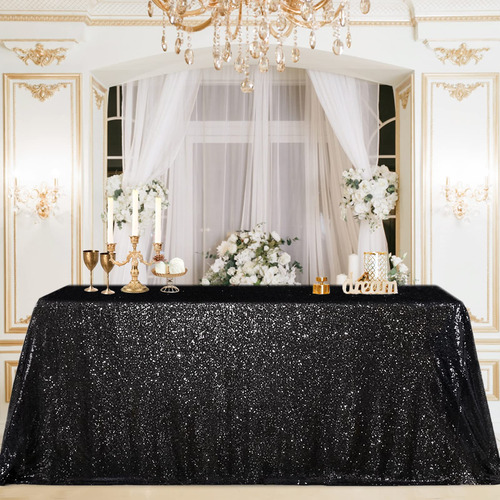 Mantel B-cool Con Lentejuelas Negras, 152 X 259 Cm, Boda De