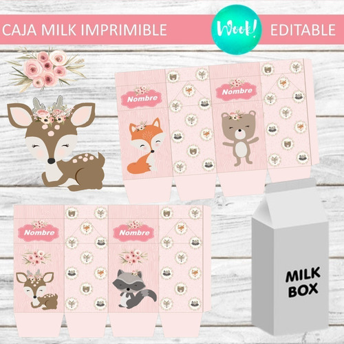 Caja Grande Milk Box Imprimible Animales Del Bosque 