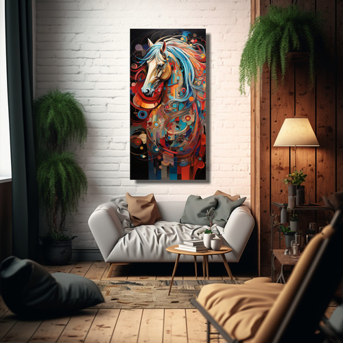 100x50cm Cuadro Moderno Abstracto Pintura Textura Caballos