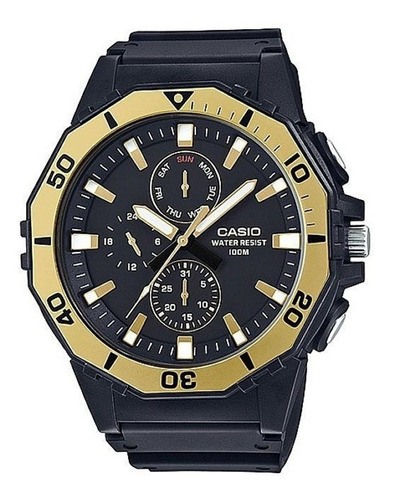 Reloj Casio Hombre Multifuncion Mrw-400h-9av |watchito| Color de la correa Negro Color del bisel Dorado Color del fondo Negro