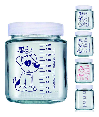 Kit Com 10 Potes De Vidro P Leite Materno C/ Graduação 200ml