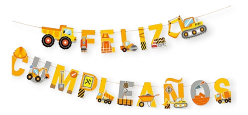 Feliz Cumpleaños Camiones Excavadora Tractores Cotillón 