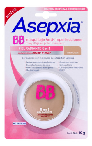 Asepxia Maquillaje Polvo Color Natural Mate Hidro Force 10gr