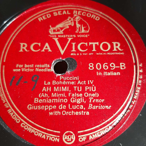 Pasta Beniamino Gigli Giuseppe De Luca Rca Victor Tc65