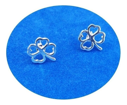 Aretes Trebol 4 Hojas D' Suerte Plata Ley .925