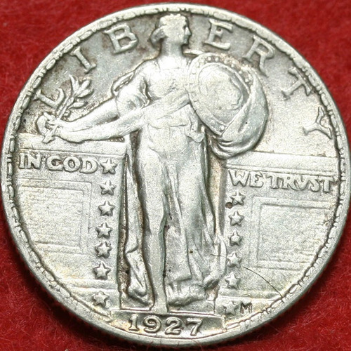 1927 Standing Liberty Cuarto Dolar Rara Au Plata 25 Cent A++