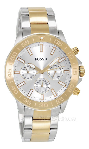 Reloj Hombre Fossil Dos Tonos Acero Inoxidable Bq2707 Correa Plateado Bisel Dorado Fondo Plateado
