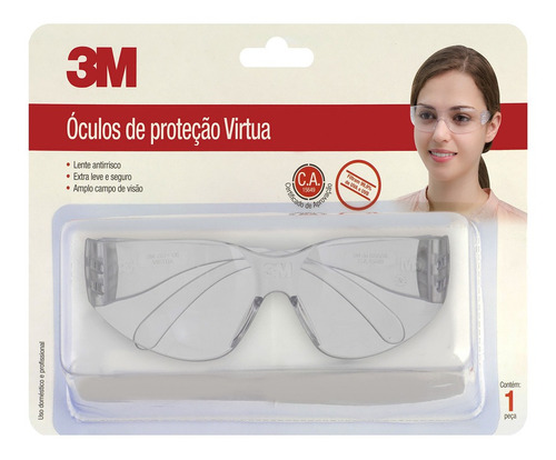 Óculos Virtua Ar Transparente 3m Anti Risco