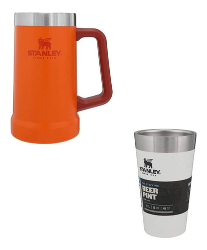 Kit Stanley Caneca Laranja E Copo Termico Cerveja Aço Inox