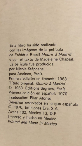 Morir En Madrid - Chapsal Rossif Libro Del Histórico Film (Usado)