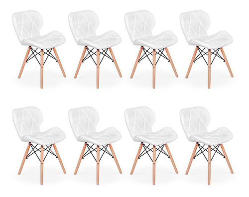 Kit 08 Cadeiras Charles Eames Eiffel Slim Wood Branca