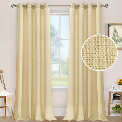 Lamit Cortinas De Lino Color Camel Para Sala De Estar, 84 Pu