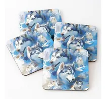 Comprar Set Posavasos Acuarela Husky Lámina Artística Calidad Premiu