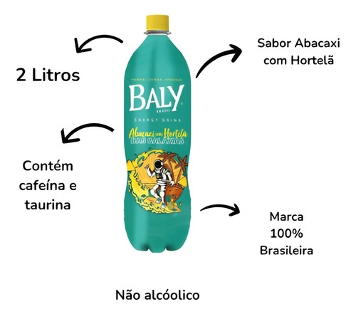 Energético Baly Abacaxi Com Hortelã Pack 3 Unidades 2l