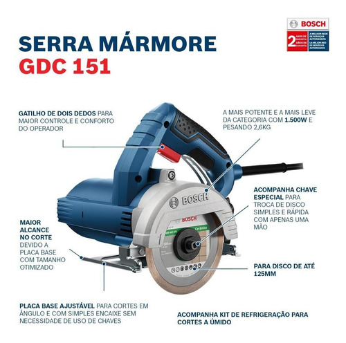 Imagem 8 de 12 de Serra Mármore A Úmido Bosch Gdc 151 Titan 1500w 110v
