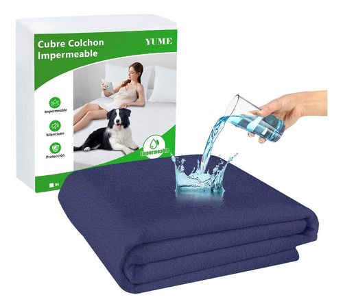 Cubre Colchon Impermeable Tejido De Rizo Individual Liso Color Azul