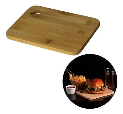 Tábua De Bambu Cortar E Servir Carne Hamburguer 20x15cm