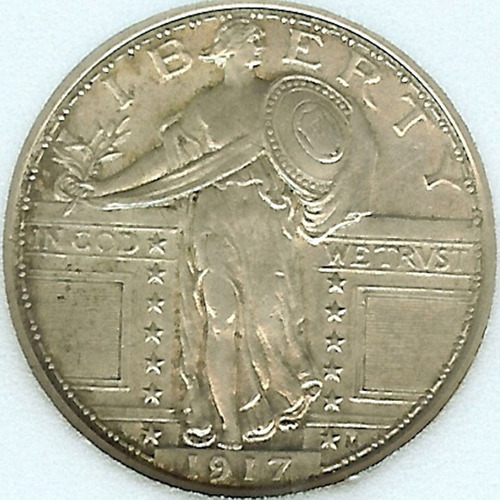 1917 Standing Liberty Cuarto Dolar Rara Ms Plata 25 Cent Aaa