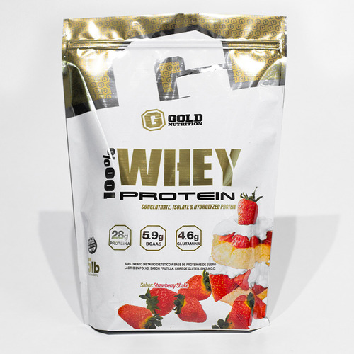 Suplemento en polvo Gold Nutrition  Golden Line 100% Whey Protein proteína sabor strawberry shake en sachet de 2.267kg