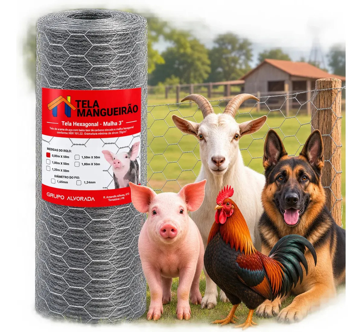 Tela Mangueirão Porcos Altura 0,80 m X 50 Metros Fio 18 Alambrado Galvanizada Rural Carneiro Cabra Cinza.