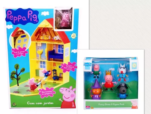 Kit Casa Com Jardim Da Peppa Pig + Kit Com 5 Personagens