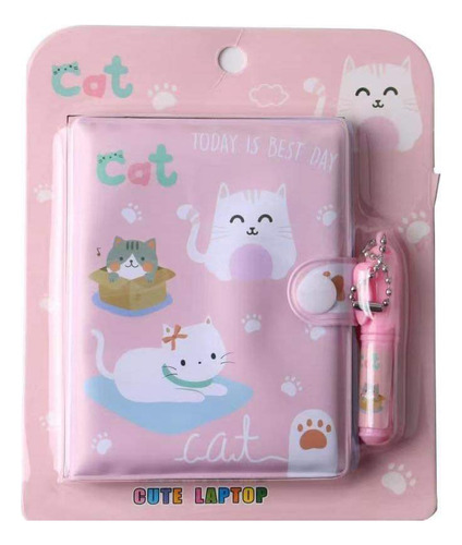 6pz Libreta Kawaii Mini Con Pluma Diario Gato Dinosaurio 