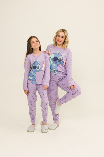 Pijama Infantil Lilo E Stitch Longo Evanilda 0005 Tam 4 6 8