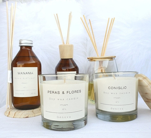 Set Velas De Cera De Soja + Difusor Aromatico Con Varillas