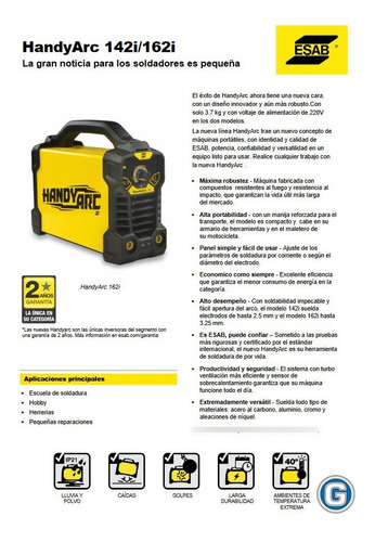 Imagen 7 de 10 de Soldadora Inverter Esab Conarco Handy Arc 162i Electrodo Mma