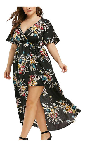 Vestido Gordita Floral Hasta La Cintura Dobladillo Irregular