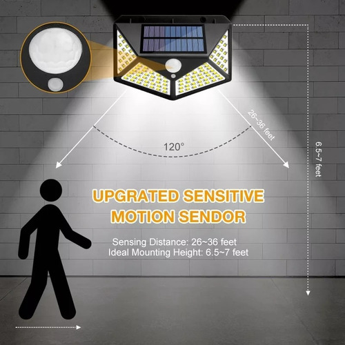 Imagen 7 de 10 de Focos Exteriores 100 Led Solar X5 + 1 Gratis Luz Fija Sensor