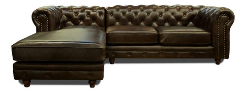 Sala Esquinera De Piel Genuina Chesterfield G - Confortopie Color Chocolate Grasso