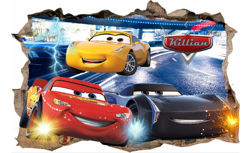 Vinilos Efecto 3d Pared Rota Cars Nombre - 1.50mx1m