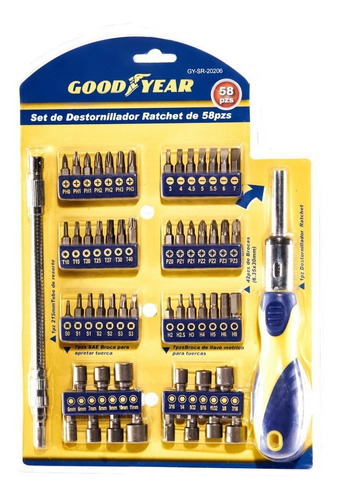 Set Herram. 58 Piezas Good Year ® - Eje Flexible / 42 Puntas