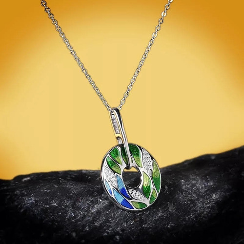 Imagen 4 de 9 de Collar Plata Mujer Dije Redondo Esmaltado Circonias Regalo