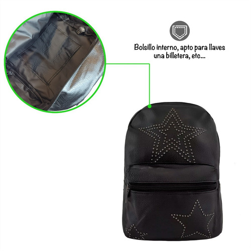 Imagen 5 de 10 de Mochila Con Tachas Eco Cuero.