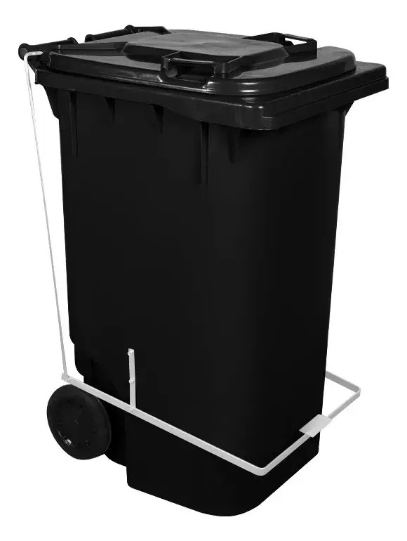 Carrinho Coletor Lixo 240 Litros Com Pedal E Rodas Container Cor Preto