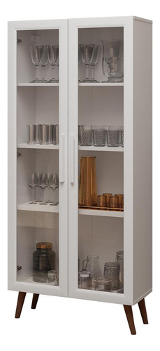 Cristaleira 70 Cm 2 Portas De Vidro Com Pés Cônicos Madesa B Cor Branco/Marrom