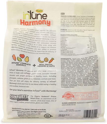Intune Harmony Loro Y Gran Alimento Para Pájaros, 3 Libras,