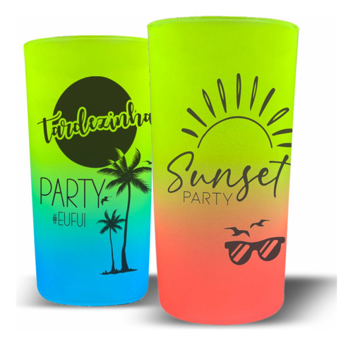 30 Copos Tardezinha Sunset Personalizados Long Neon 320ml Cor Variadas