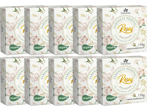 10un Sabonete Vegetal Rosas Brancas 170g Davene