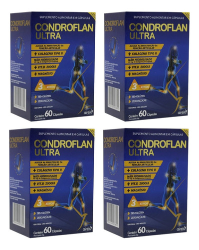 Kit 4 Caixas Condroflan Ultra 60 Capsulas Colágeno Vit.d Mag Sabor Sem Sabor