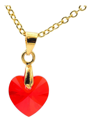 Imagen 2 de 3 de Dije Corazon Piedra Swarosvky Roja Y Cadena De Acero