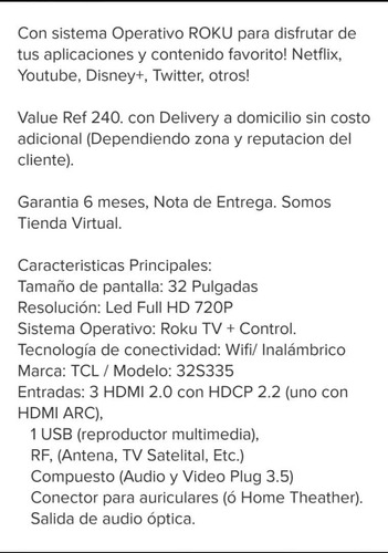 Imagen 6 de 8 de Smart Tv Led Hd Tcl 32 Roku Wifi
